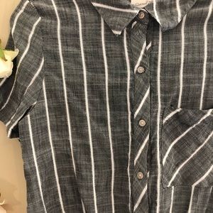 Grey and white vertically stripped blouse